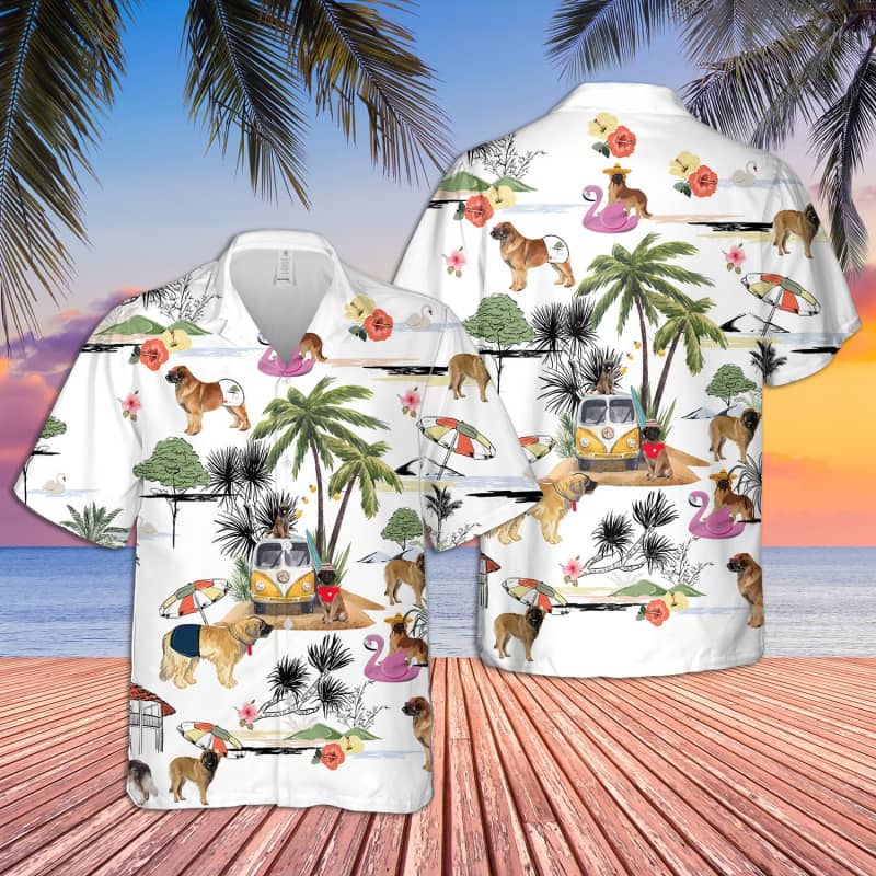 Unisex Leonberger Beach Hawaii Print Aloha Short Sleeve Casual Shirt Ha61051