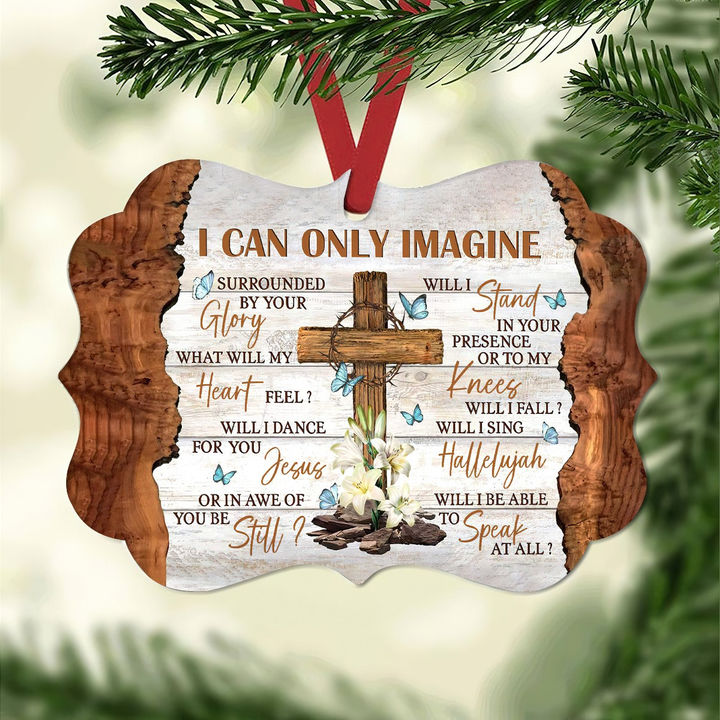 Xmas Gifts Christian Jesus Flower Cross Faith I Can Only Imagne Christmas Decor Shape Christmas Ornament Hg (9 X 9 Cm)