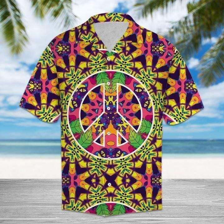 Hippie Peace Sign Colorful Tropical Hawaii Aloha Shirts Ha99935