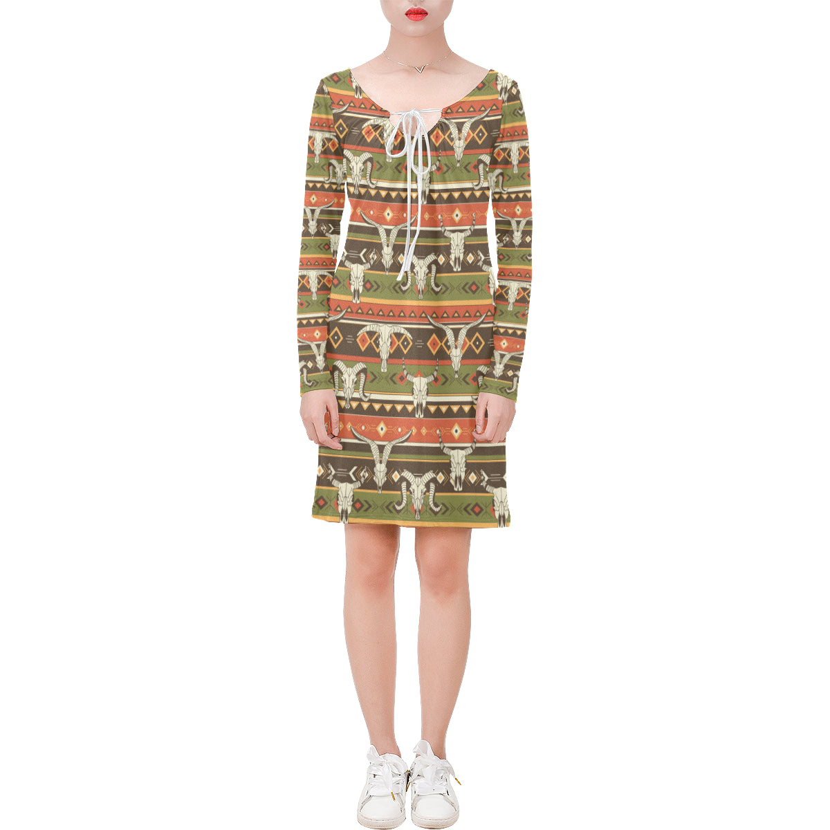 American Indian Skull Animal Long Sleeves Dress