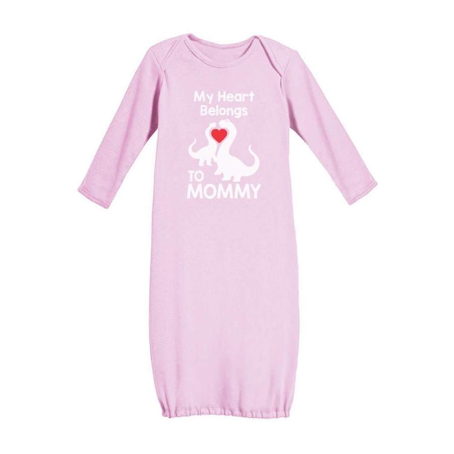 My Heart Belongs To Mommy Cute Mother’s Day Dinosaur Baby Long Sleeve Gown