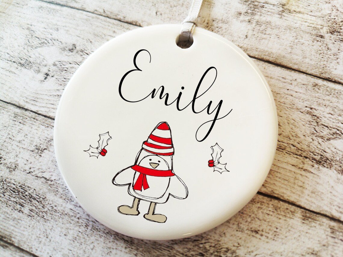 Personalizedred Penguin Bauble Christmas Ornament With Names Holiday Decor Christmas Gift Ideas Keepsake