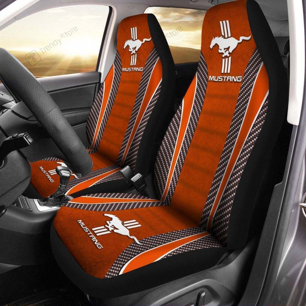 Mustang Car Seat Cover Set Of 2 Ver1 Orange