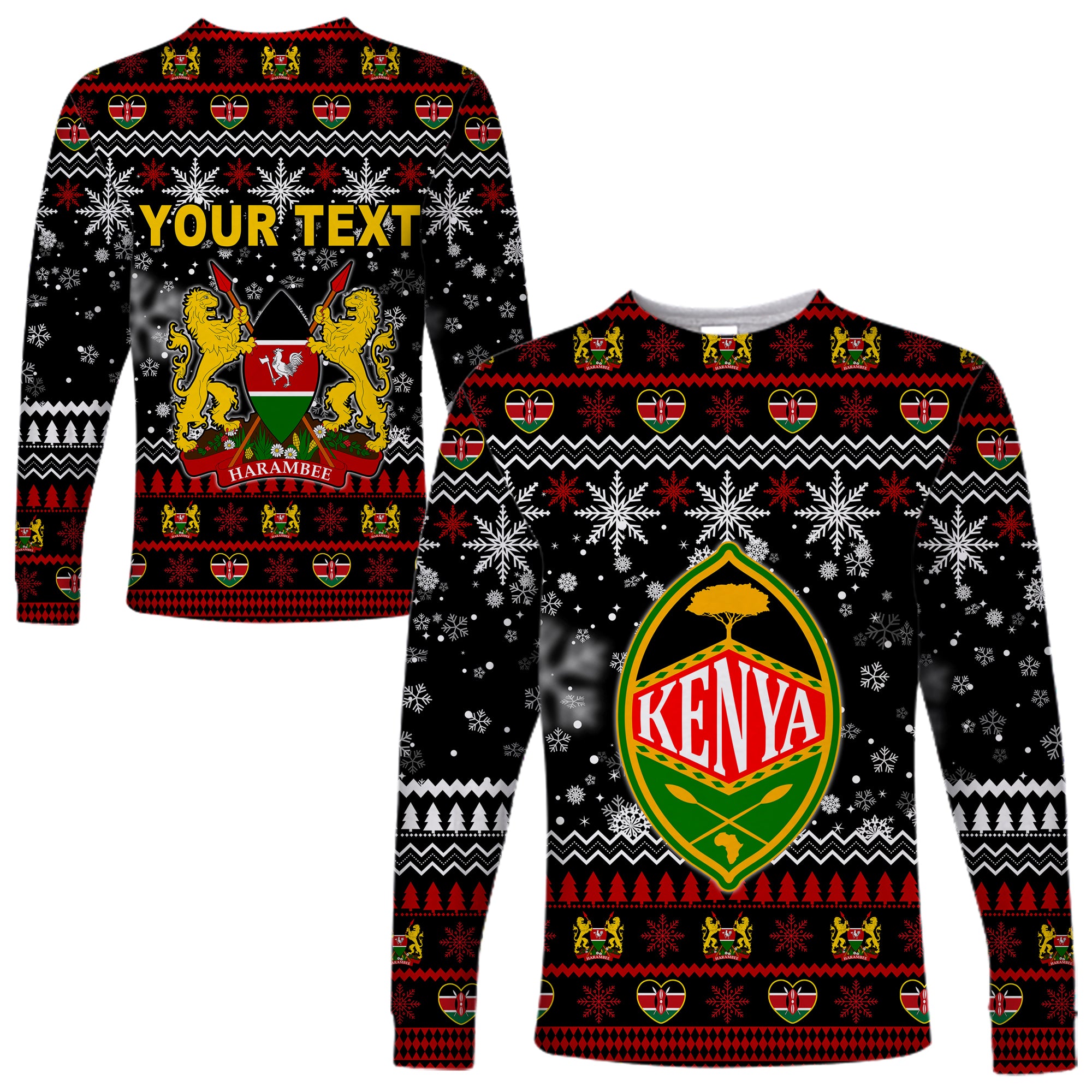 (Custom Personalised) Kenya Christmas Long Sleeve Shirt Shield Mix African Pattern Lt13