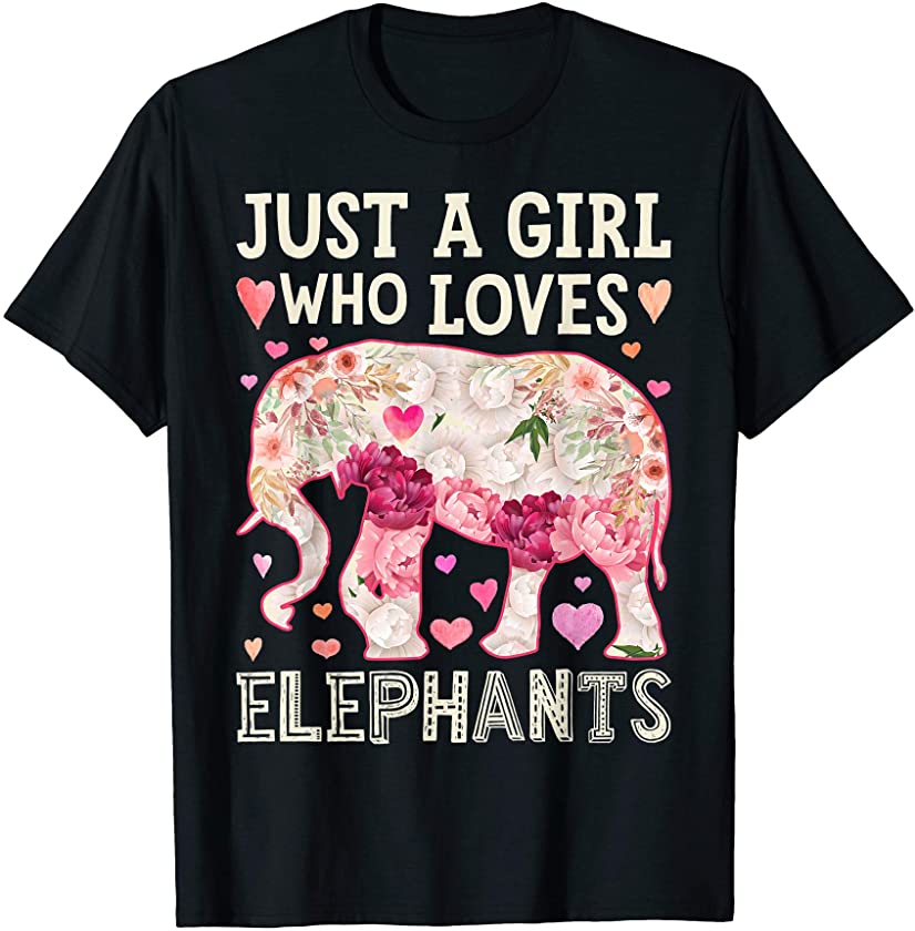 Just A Girl Who Loves Elephants Elephant Silhouette Flower T-Shirt