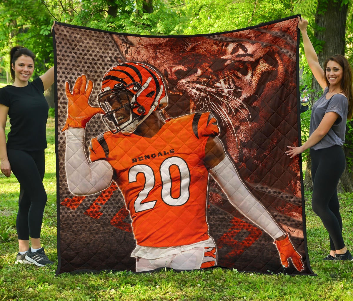 Cincinnati Bengals American Football Eli Apple Bengal Tiger Roar Claw Scratches Premium Quilt Blanket