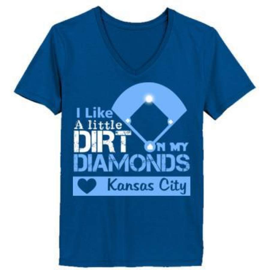 AGR Kansas City Royals I Like A Little Dirt On My Diamonds – Ladies’ V-Neck T-Shirt