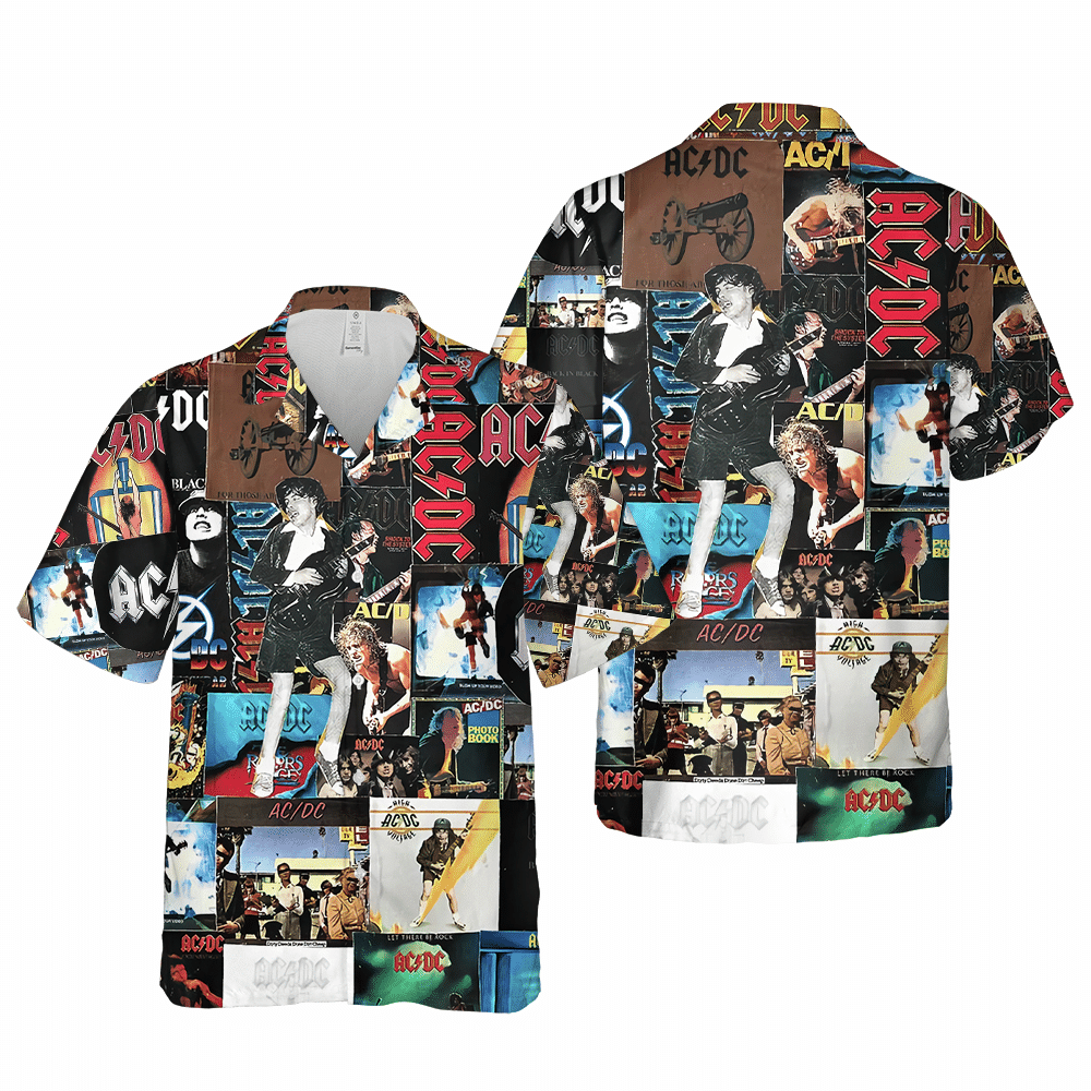 Ac&Dc Merch Collage Posters Rock Music Cuban Shirt Premium Hawaiian Shirt