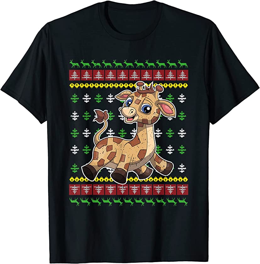 Africa Zoo Animal Merry Xmas Ugly Christmas Baby Giraffe T-Shirt