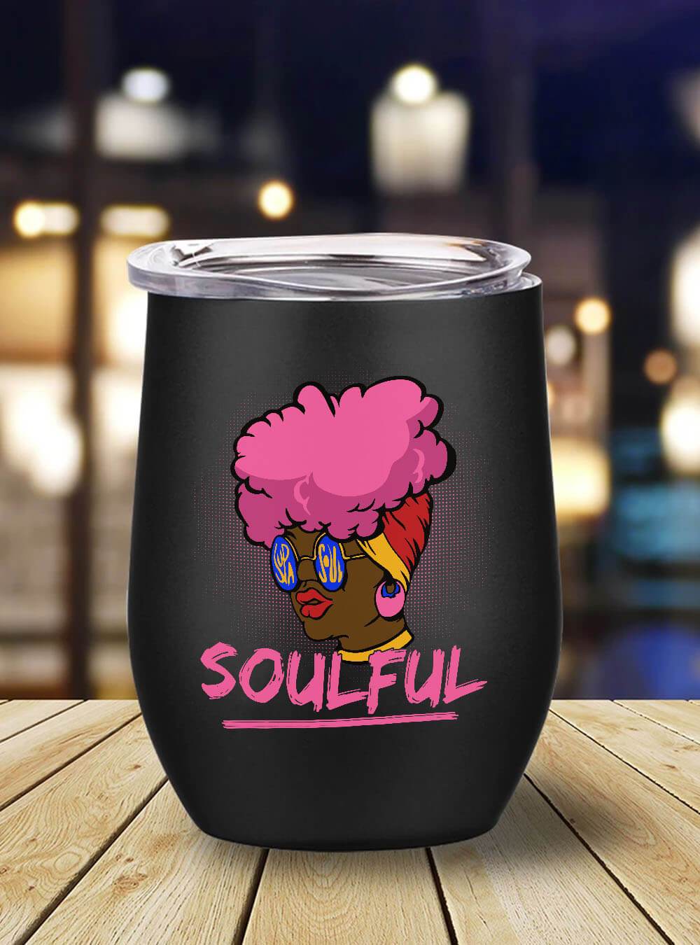 African American Tumbler Soulful Afro Woman Stainless Steel Wine Tumbler Mug Afrocentric Inspired Gift Ideas BPS6016