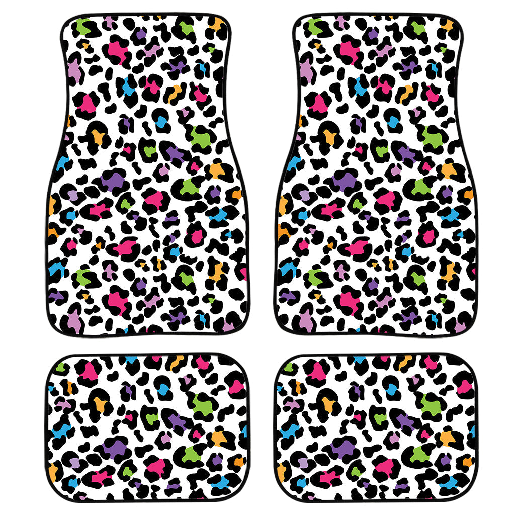 White And Rainbow Leopard Print Front And Back Car Floor Mats, Front Car Mat