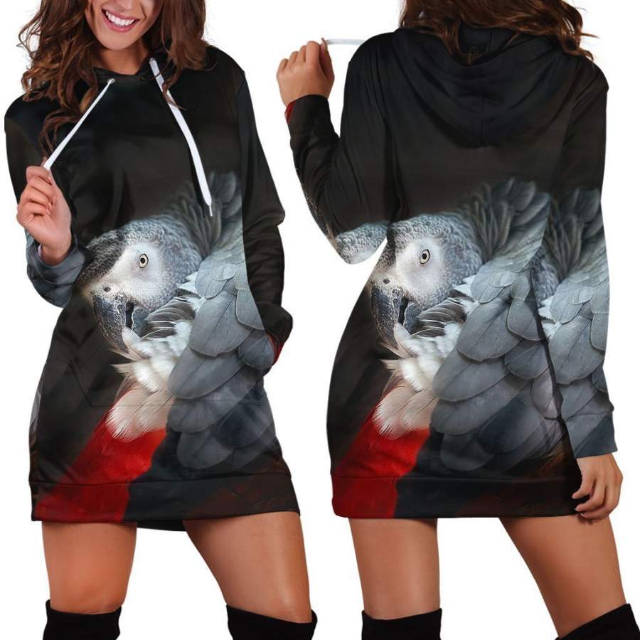 All Over Printed Parrots Hoodie Dress H2129B