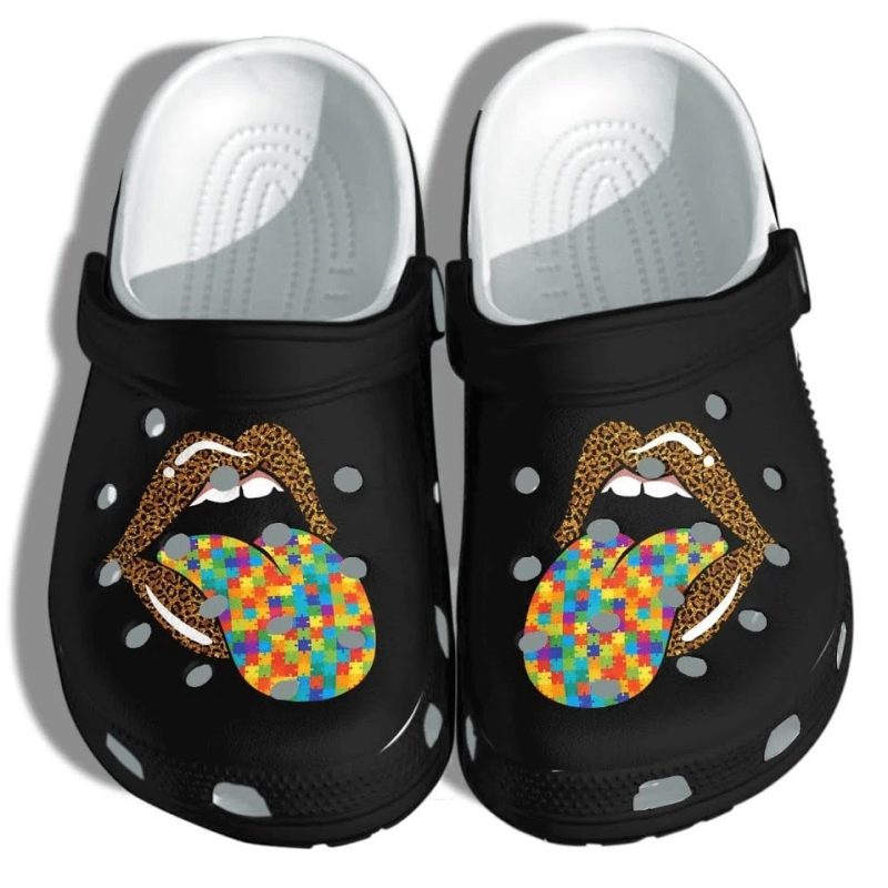 Autism Awareness Autism Awareness Lip Leopard Autism Puzzle Crocband Clog Shoes For Men Women