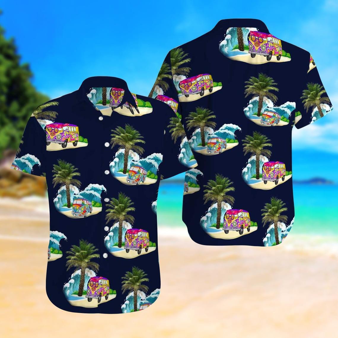 Hippie Camping Van Car Tropical Unisex Hawaii Shirts Ha52992