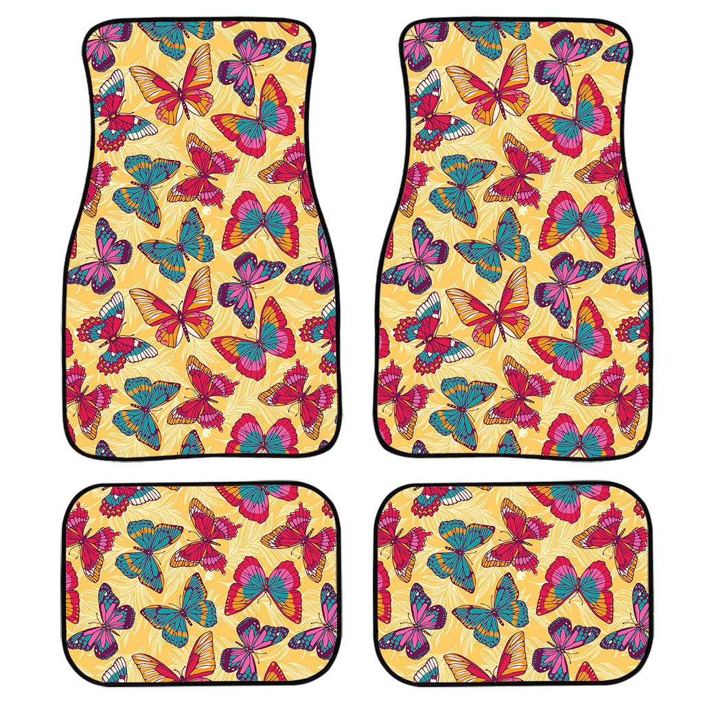 Retro Colorful Butterfly Pattern Print Front And Back Car Floor Mats, Front Car Mat