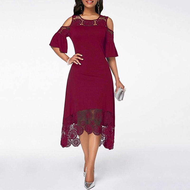 Women Dress Elegant Plus Size Spaghetti Strap Tie-up Cold Shoulder Lace Dress Spring Winter Sexy Party Night Dresses alx