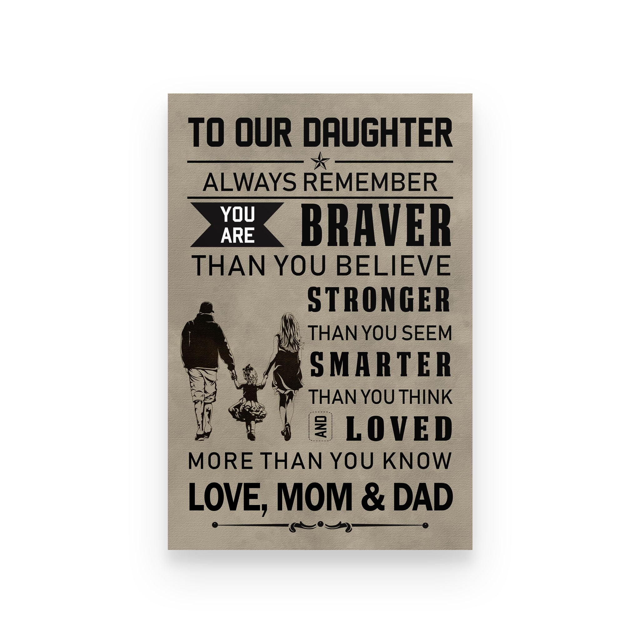 Family poster mom and dad to daughter  always remember you are braver than you believe