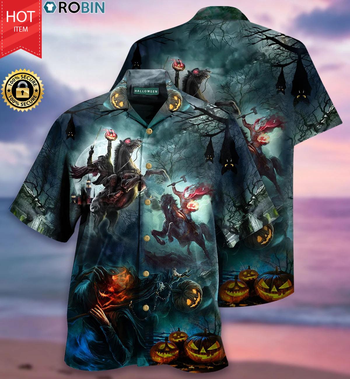 Headless Horseman Pumpkin Halloween Button-Up T Shirt
