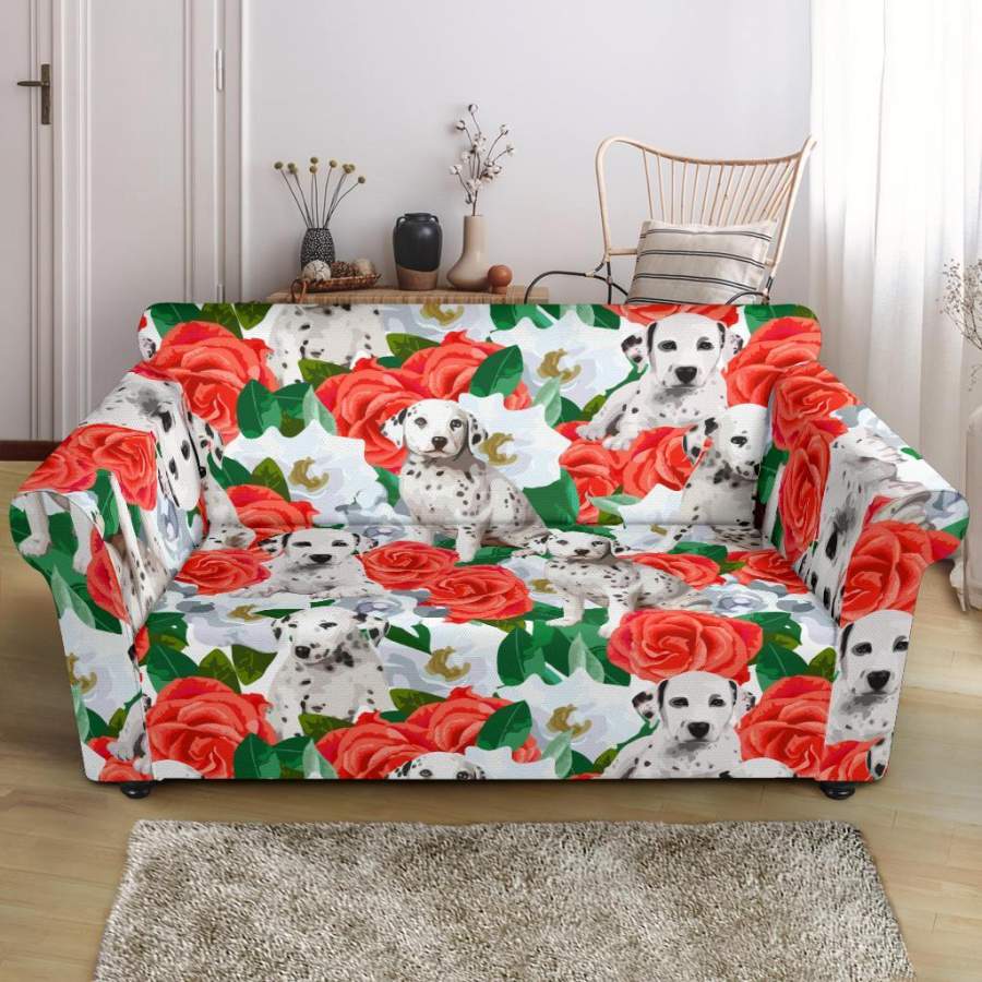 Dalmatian Dog Puppy Pattern Print Loveseat Cover