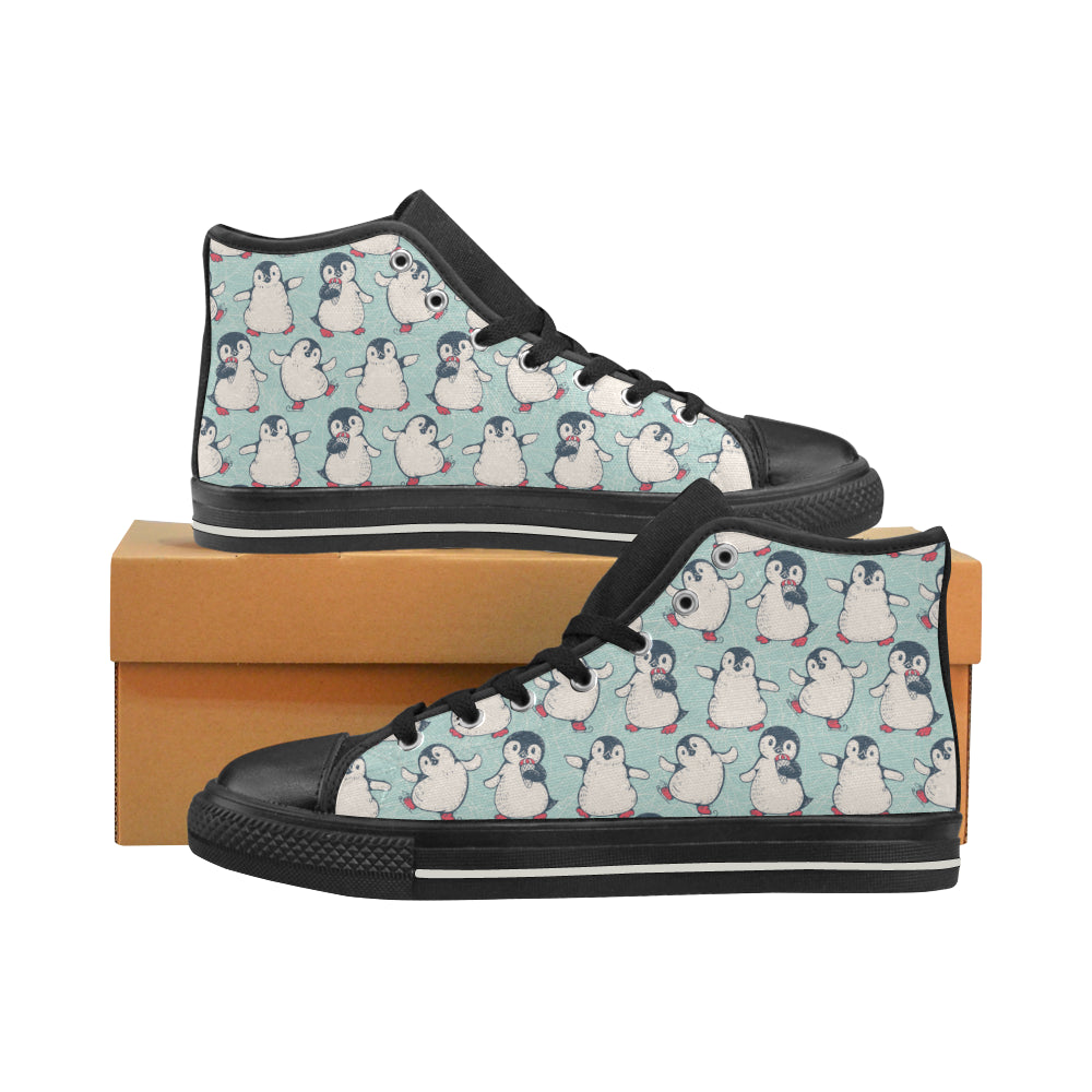 Cute Penguin Pattern Women’S High Top Canvas Shoes Black Gift For Men Women