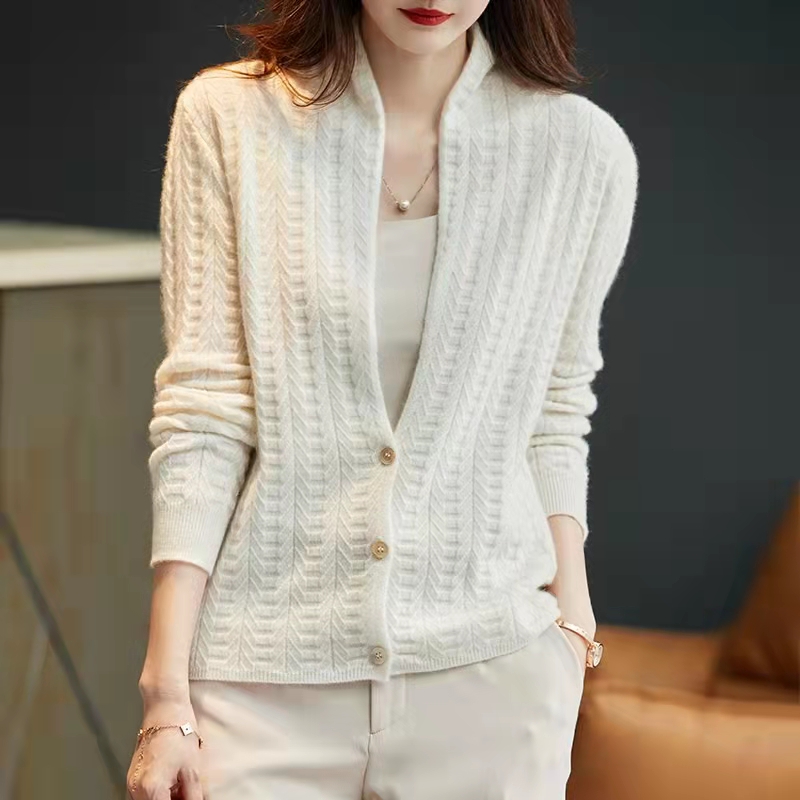 Women’s Big V-neck Sweater 100% Pure Wool Jacket Autumn and Winter Casual Knit Warm Tops Korean Fashion Long-sleeved Cardigan alx