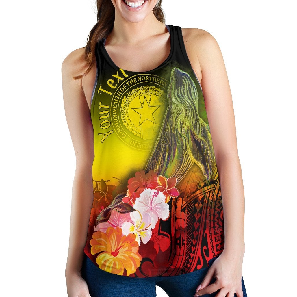 Cnmi Custom Personalised Women’S Racerback Tank – Humpback Whale With Tropical Flowers (Yellow)