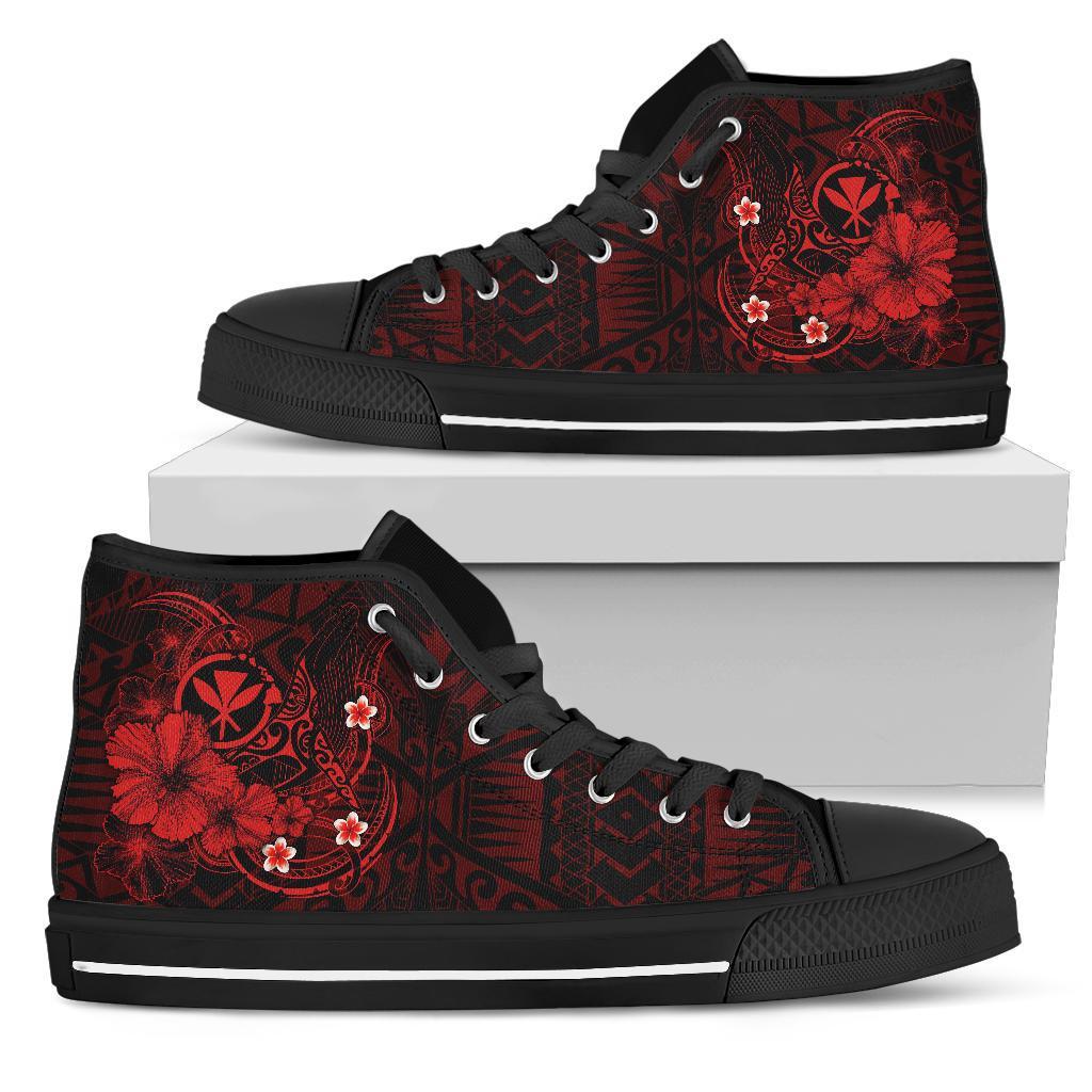 Polynesian Hawaii  Kanaka Maoli High Top Shoes – Humpback Whale with Hibiscus (Red) – BN15