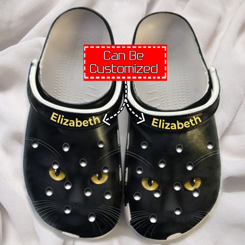 Cat Black Cat Face Print Personalized Clogs Shoes With Your Name