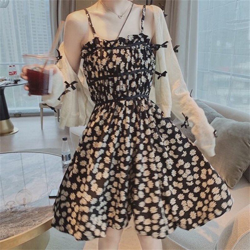 2021 summer new plus size women’s daisy sling dress sun protection shirt floral skirt two-piece suit alx