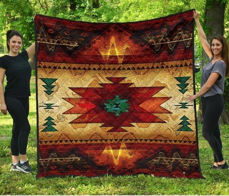 Southwest Brown Symbol Native American Fleece Quilt Blanket Personalized Customized Home Bedroom Decor Gift