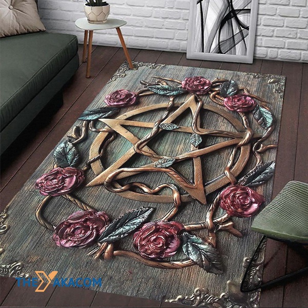 Mystical Witch 3D Pentagram Chalk Pattern Halloween Rectangle Area Rug Floor Decor