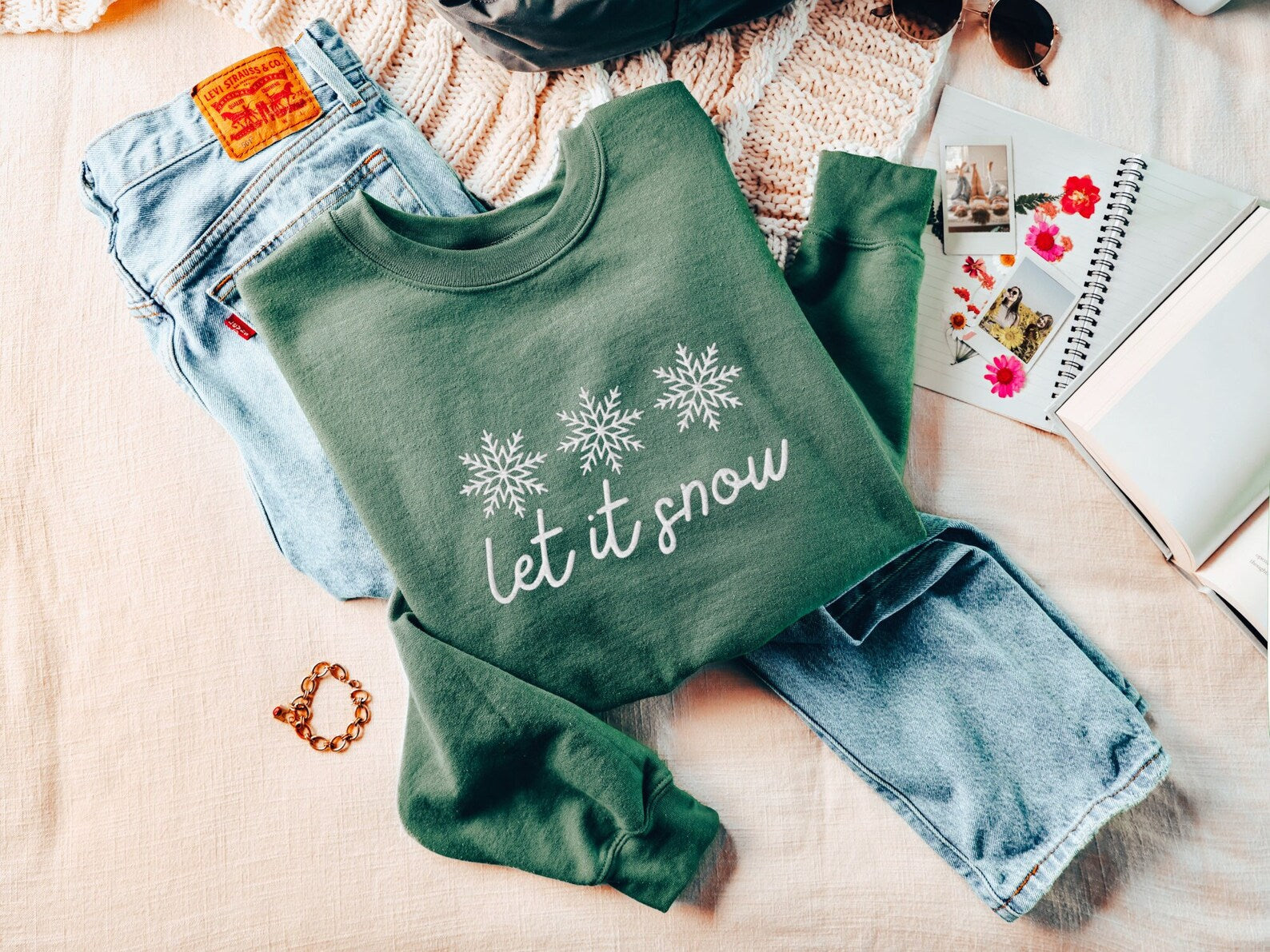 Let It Snow Embroidered Sweatshirt 2D Crewneck Sweatshirt All Over Print Sweatshirt For Women Sweatshirt For Men Sws5276