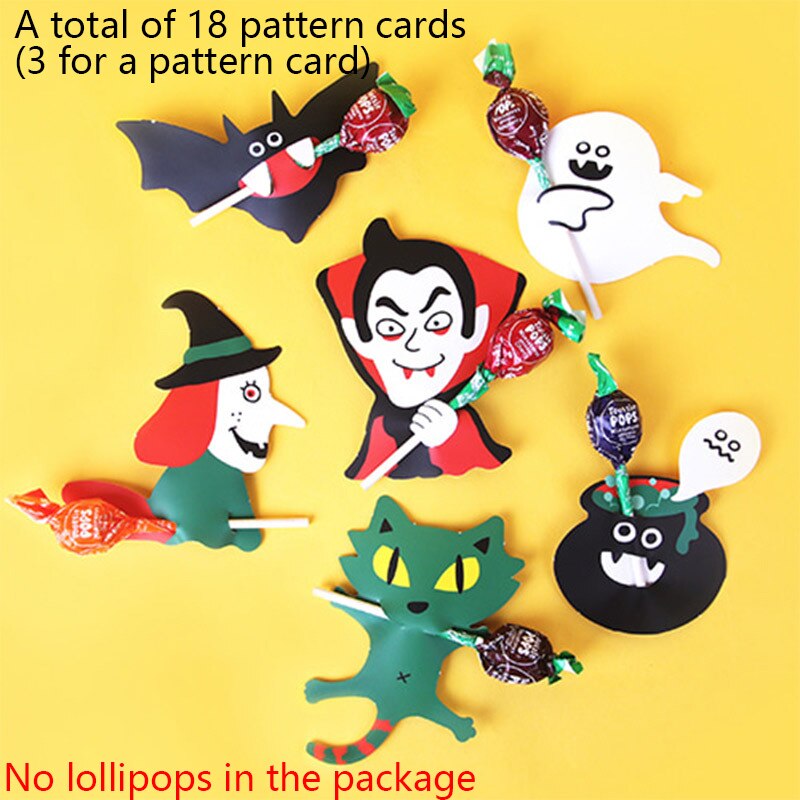 18PCS Cute Witch Ghost Bat Candy Lollipop Packing Cards Halloween Birthday Party Decorations Kids Candy Gift Party Favor Home alx