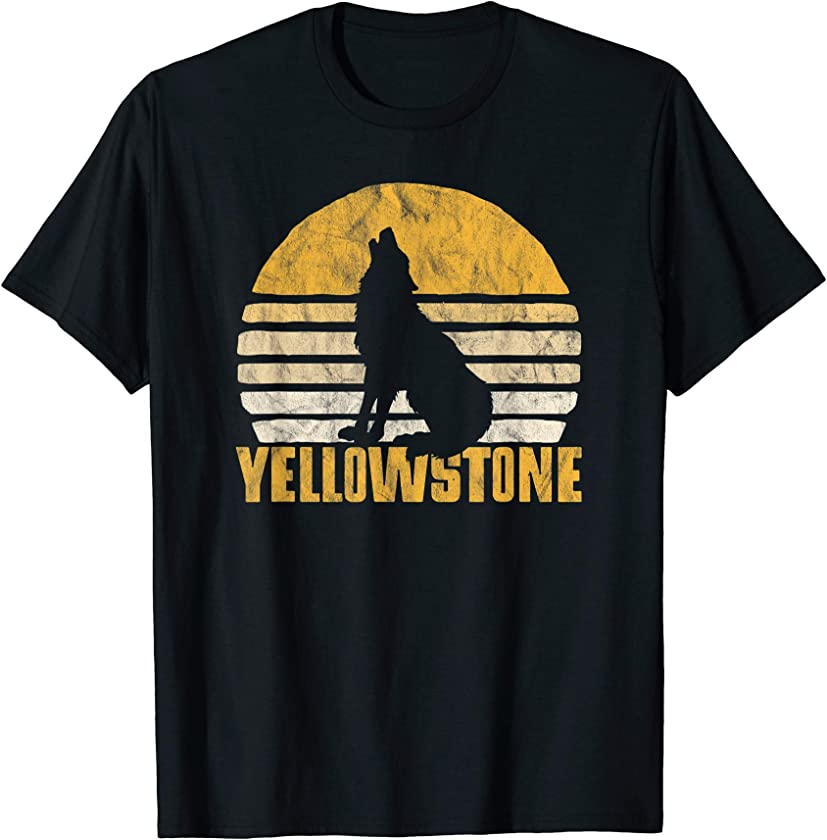 Vintage Yellowstone National Park Wolf Retro Graphic T-Shirt