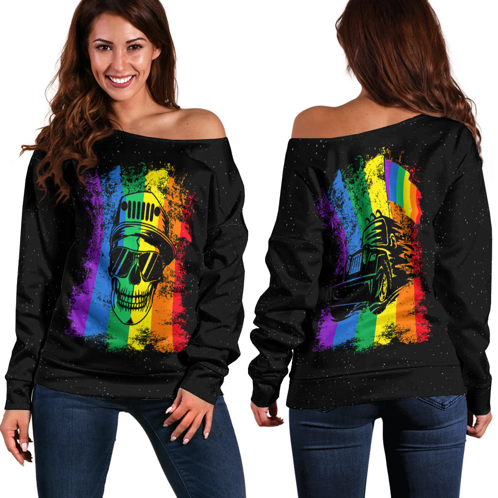 Jeep Skull Lgbt Galaxy Women Off Shoulder Sweater – Lt12