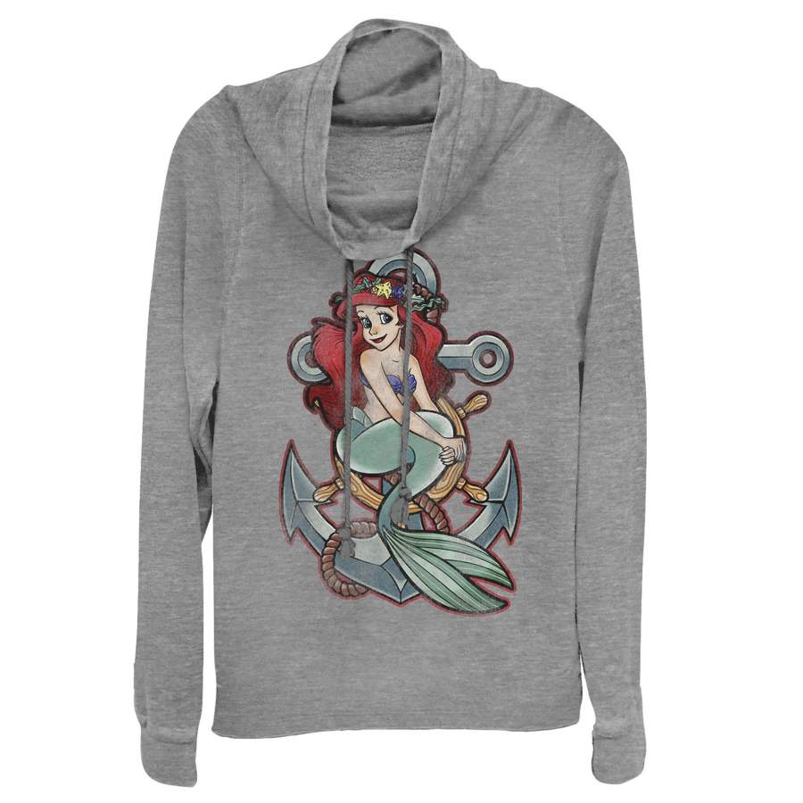 The Little Mermaid Junior’s Ariel Vintage Anchor  Cowl Neck Sweatshirt