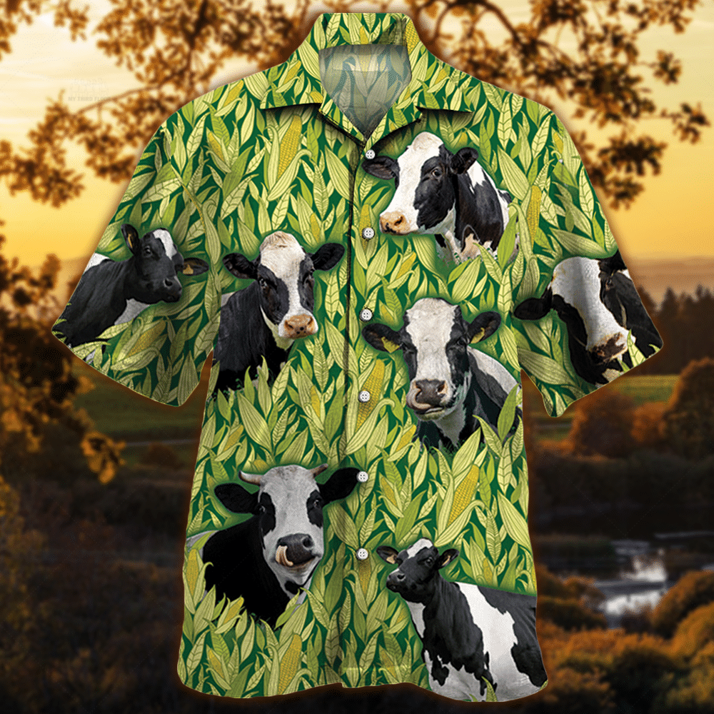 Holstein Friesian Cattle Lovers Corn Pattern Hawaii Cow Hawaii Shirt For Men Women Ha27593