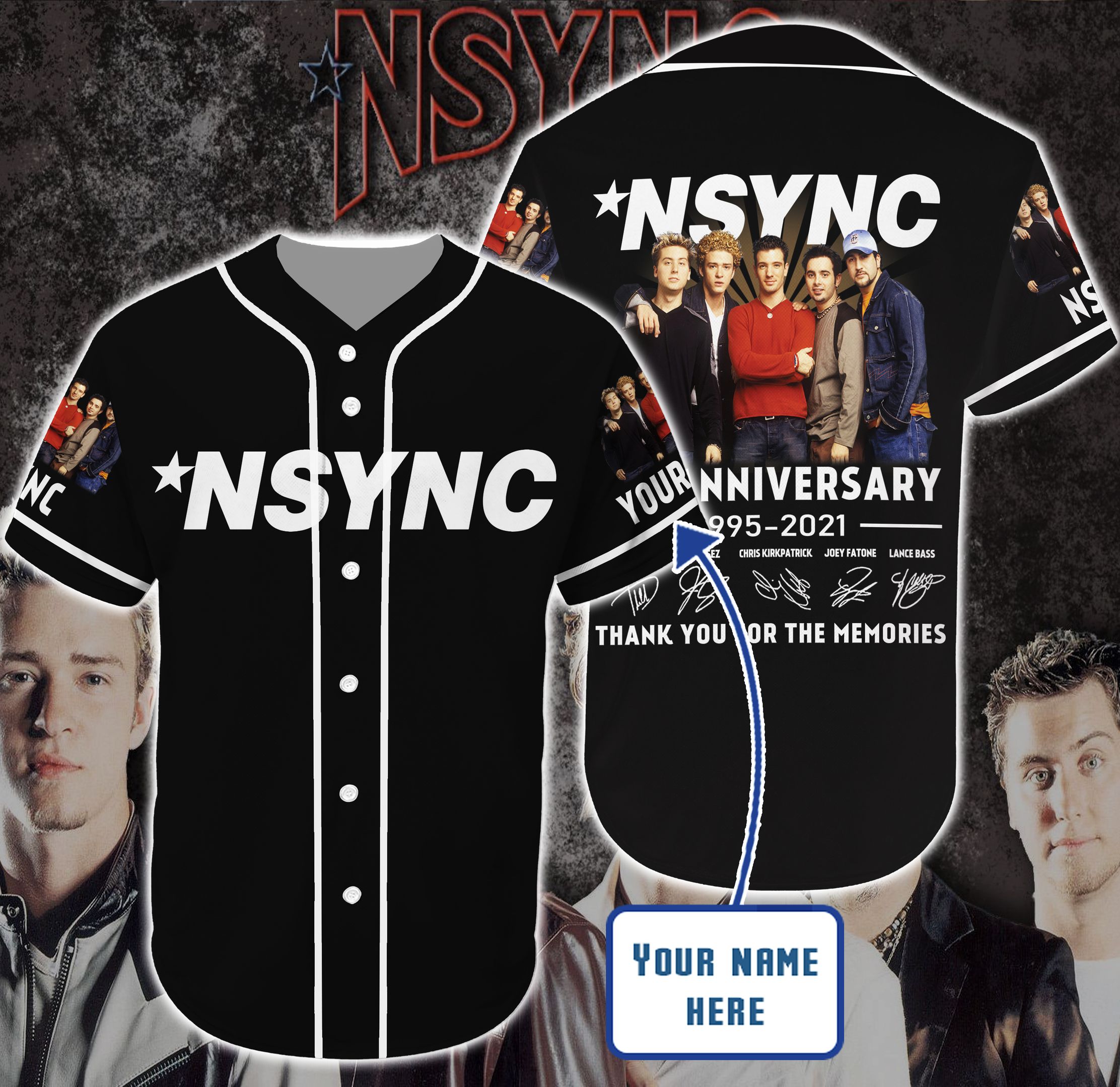 Black Nsync Customized Baseball Tee Jersey Shirt Unisex Men Women