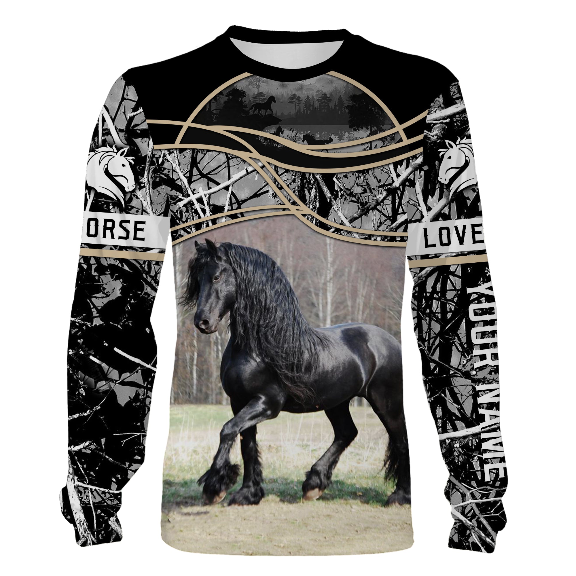 Beautiful Black Friesian Horse Camo Shirt Customize Name 3D All Over Printed Shirt, Personalized Girls Horse Shirt Nqsd69