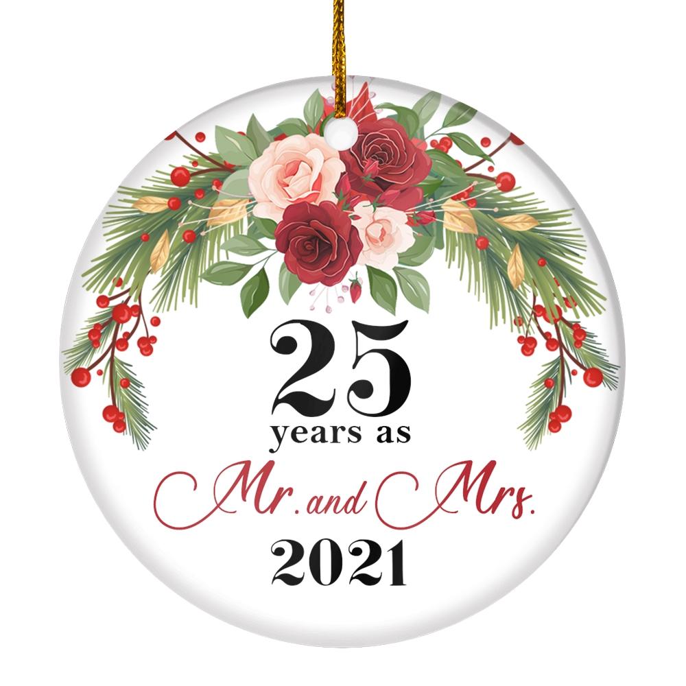 25TH WEDDING ANNIVERSARY 25 YEARS AS MR & MRS 2021 CHRISTMAS ORNAMENTS GIFTS FOR COUPLES HUSBAND WIFE HOLIDAY DECORATION CHRISTMAS TREE ORNAMENT