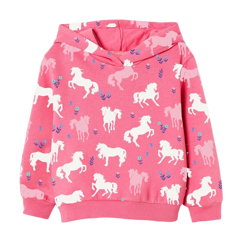 Baby Girl Clothes Toddler 2021 New Autumn Cotton Animal Print Sweatshirt Pink Horse Hooded Sweater for Kids 2-7 Years alx