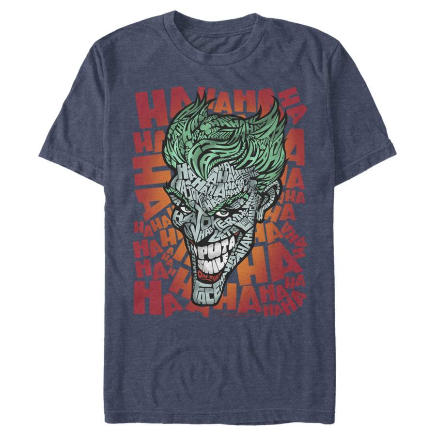 Batman Men’s Joker Laugh Background Text  T Shirt