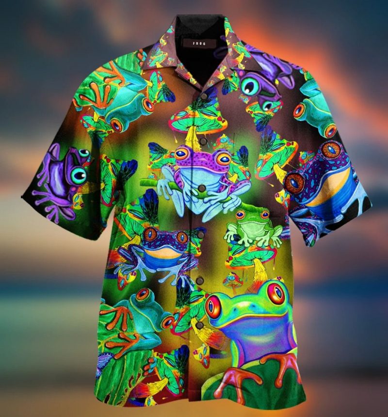 Frogs And Mushrooms Print Short Sleeve Hawaii Casual Shirt Ha74015