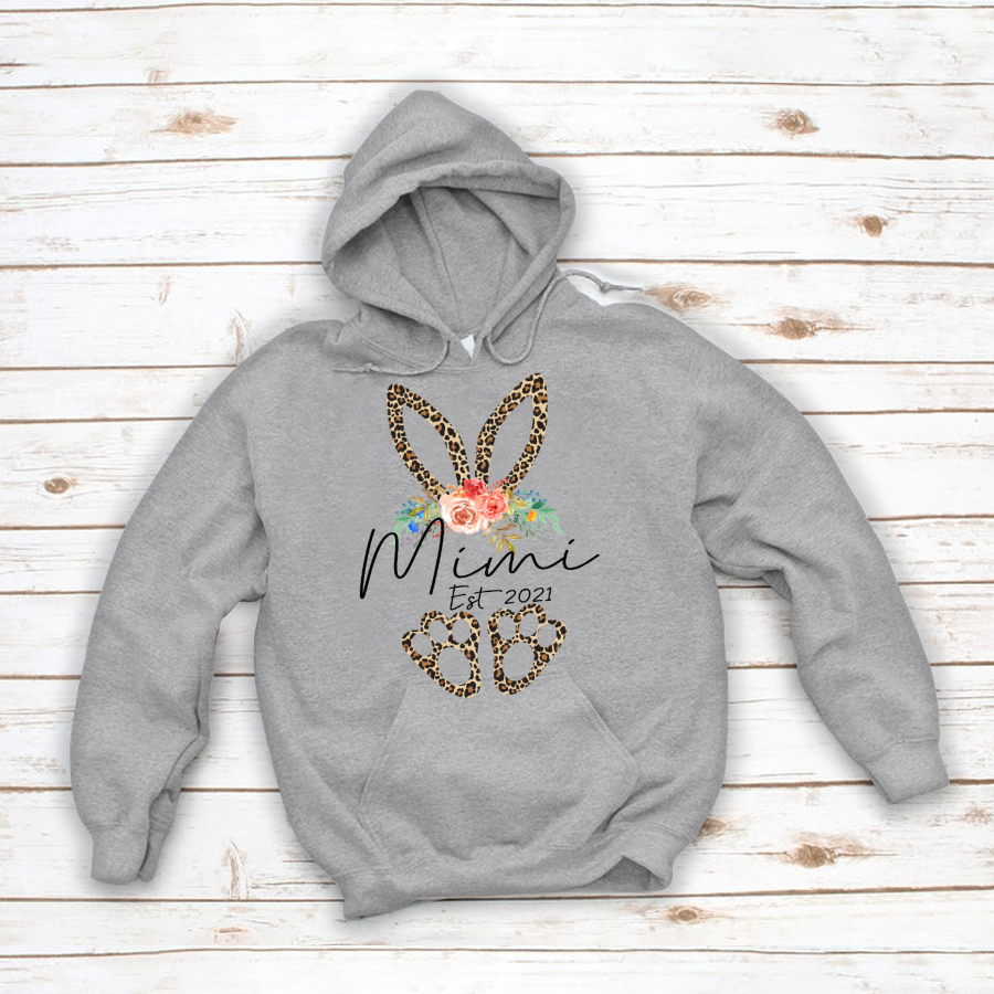 Bunny Leopard Flower Grandma Est Hoodie