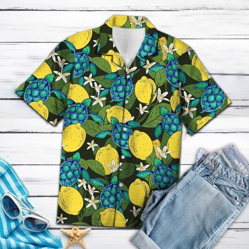 Turtle Lemons Tropical Aloha Hawaiian Shirt Colorful Short Sleeve Summer Beach Casual Shirt For Men And Women