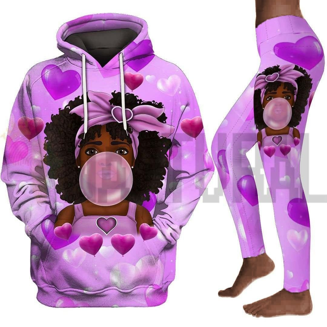 Mixed Melanin Poppin Girl Magic Black African American 3D Hoodie And Leggings Pan3Dset0114