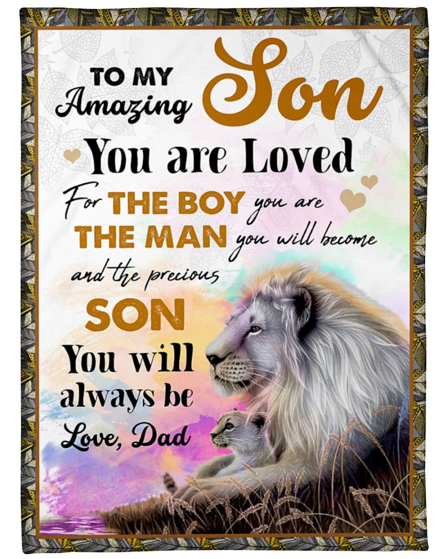 To My Son You Are Loved For The Boy You Are Fleece Blanket – Quilt Blanket Birthday Gift Family Gift Gift For Son Gift From Dad To Son Home Decor Bedding Couch Sofa Soft And Comfy Cozy