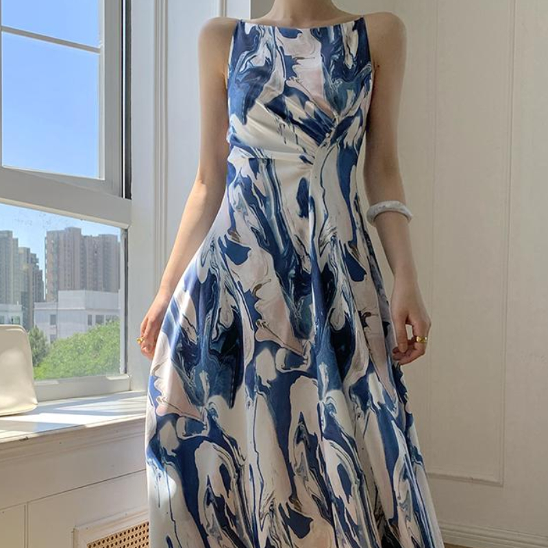 Spring Summer Sexy Casual Women Spaghetti Strap Midi Dress Elegant Sleeveless Sling Vestidos Femme Tie Dye Holiday Beach Robe alx