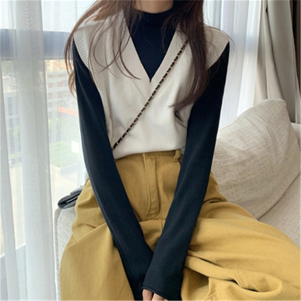 autumn and winter korean style v neck knitted solid color sleeveless vest sweaters women pullovers womens alx