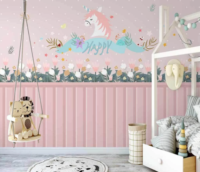 3D Cartoon Colorful Floral Unicorn Animal Wall Mural Wallpaper Lxl